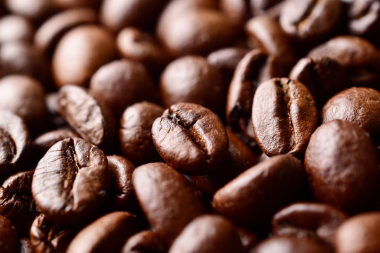 macro image of roasted coffee bean background