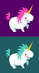 Funny fat unicorn cartoon vector character mascot