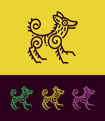 Colored dog outline silhouette in ethnic style