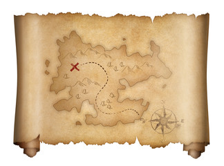 pirates old treasure map isolated scroll
