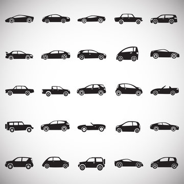 Cars collection icons set on white background for graphic and web design, Modern simple vector sign. Internet concept. Trendy symbol for website design web button or mobile app.