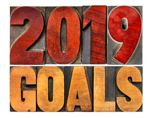 2019 goals in letterpress wood type