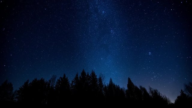 Starry night sky with Milky Way and planes. 4k time lapse, 3840x2160, 24fps.