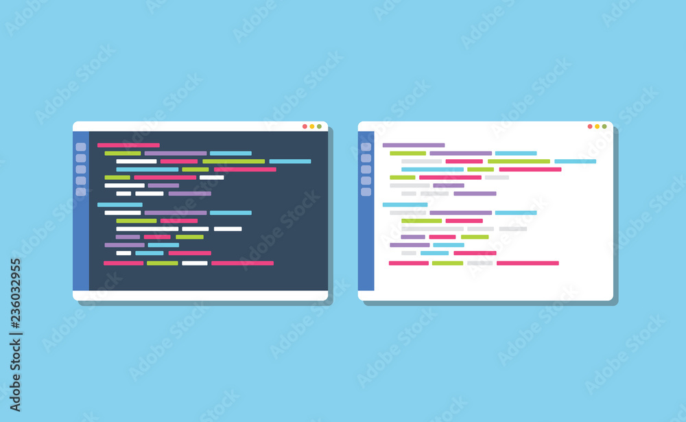 Wall mural dark or white theme programming text editor compare vector