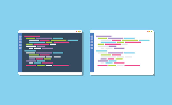 Dark Or White Theme Programming Text Editor Compare Vector