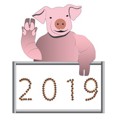 Happy new year 2019 vector illustration with happy symbol of the year
