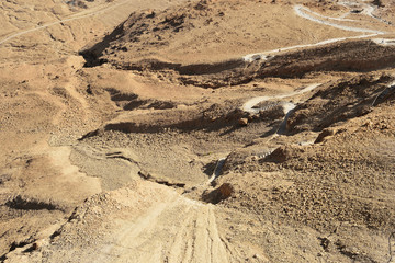 Fototapeta na wymiar Aerial view of the desert from the Masada fortress in Israel