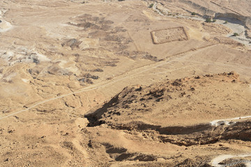 Fototapeta na wymiar Aerial view of the desert from the Masada fortress in Israel