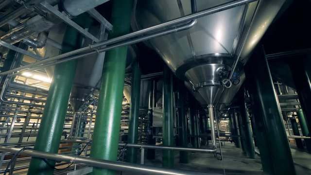 Steel barrels and pipelines of a brewery plant