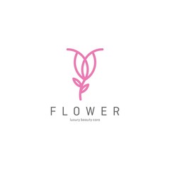 Lotus Flower Logo abstract Beauty Spa salon Cosmetics brand Linear style. Looped Leaves Logotype design vector Luxury Fashion template.