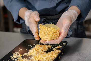 making raspberry cake