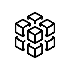 3d cube with eight blocks. Icon of rubik or ice pieces. Black ic