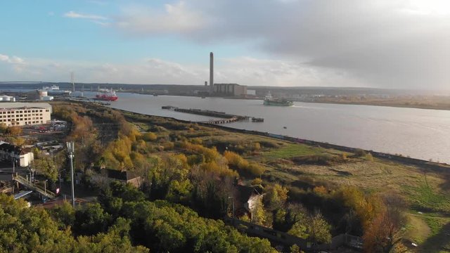 A ship sailing on river Thames at Purfleet