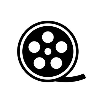 Film roll, old movie strip icon, cinema logo. Black icon on whit