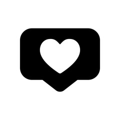 Like icon, heart in notification cloud, social symbol. Black ico