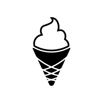 Ice cream in waffle cup. Simple icon. Black icon on white backgr