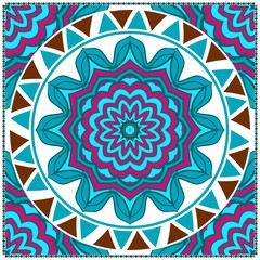 Floral Geometric Pattern with hand-drawing Mandala. illustration. For fabric, textile, bandana, scarg, print.