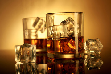 Chilled Whiskey Glass with Ice Cubes