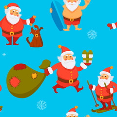 Santa Claus seamless pattern winter character having fun