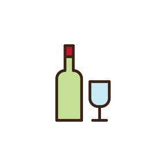 Wine bottle and glass filled outline icon, line vector sign, linear colorful pictogram isolated on white. Alcohol drink symbol, logo illustration. Pixel perfect vector graphics
