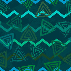 Seamless pattern with textured messy grunge triangles