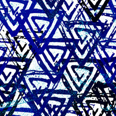 Seamless pattern with textured messy grunge triangles