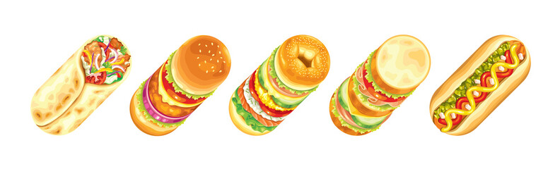 Fast Food Restaurant, Take Out Food, Vector and Illustration