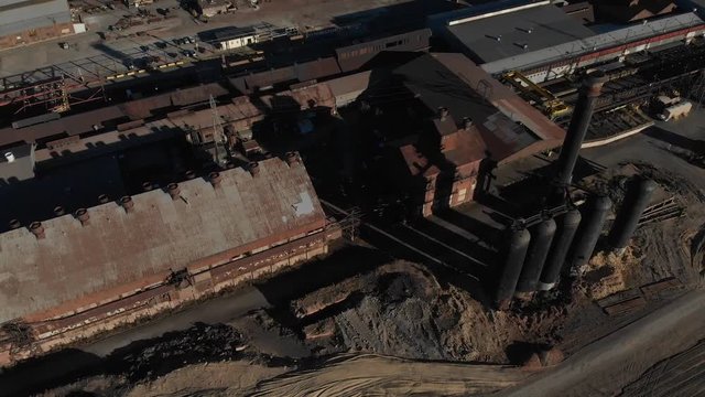Aerial of antique steel plant in Pueblo, Colorado - a hardcore industrial relic of days gone by.  Awesome to look at antique industrial might