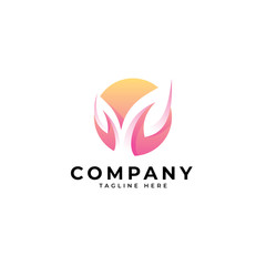 Modern nature logo, leaf and sphere vector icon