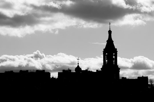 Silhouette of the Orthodox Church in Moscow against the sky