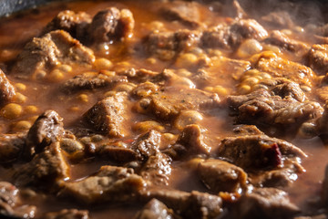 Boiling goulash close up boiling and cooking