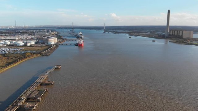 Flying over river Thames away from the Dartford Crossing