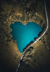 Lake In Heart Shape Aerial View, Beautiful Landscape With Lake