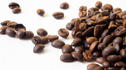  Coffee beans placed on a white background. As a background image