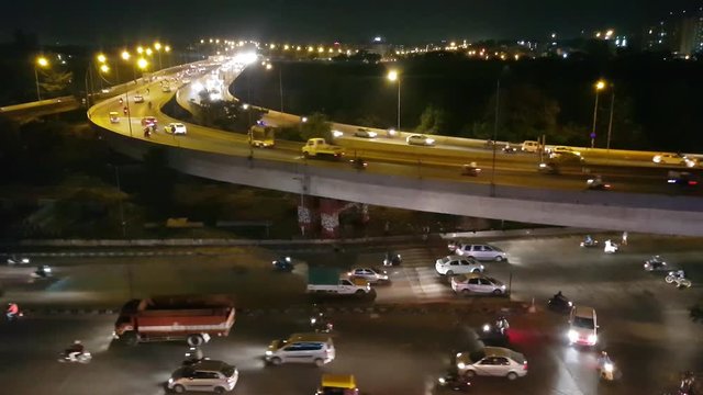 Traffic in Tin Factory area in Bangalore, Karnataka, India during night