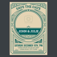 Vintage wedding invitation card. Vector illustation