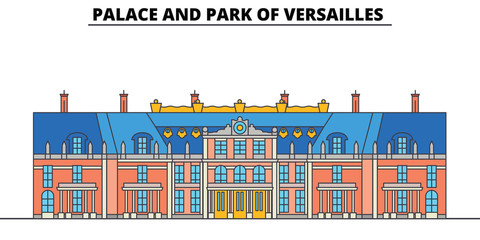 Palace And Park Of Versailles  line travel landmark, skyline vector design. Palace And Park Of Versailles  linear illustration.  - obrazy, fototapety, plakaty