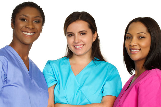 Medical team of women. Diverse group of nurses.
