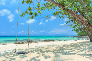 Beautiful beach and wooden swing