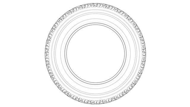 Sketch of car tire. 3d illustration turntable video