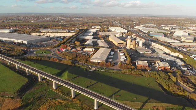 An aerial view of an industrial estate near Dartford Crossing