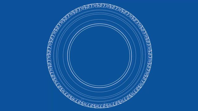 Sketch of car tire. 3d illustration turntable video