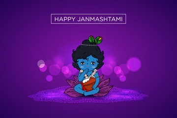 Lord Krishna Indian God Janmashtami festival holiday. Vector illustration