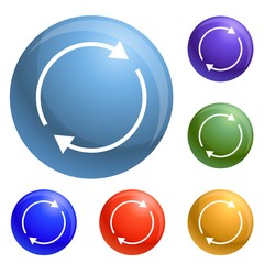 Round circle arrow icons set vector 6 color isolated on white background