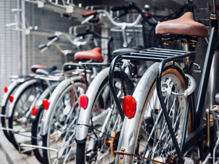Fototapeta na wymiar Bicycles in bike parking transportation in Japan