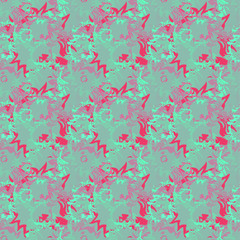 Seamless background pattern with colored diverse doodles.