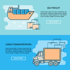 Cargo transportation banner or poster templates with place for text