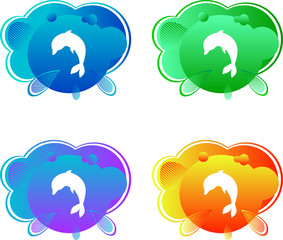 Logo concept icon, dolphin on color background, vector emblem, bright sea animal design, advertising illustration, kids pool logo, tropical symbol, modern design, wavy color, iridescent smooth texture