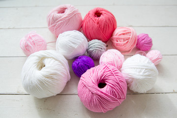 Fototapeta na wymiar Colorful balls of knitting yarn. Color yarn for knitting