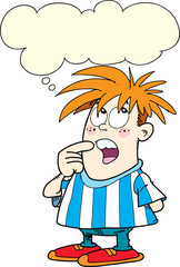 Vector illustration of Cartoon boy thinking with white bubble